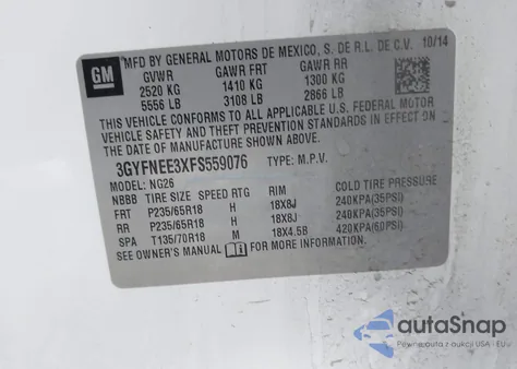 2015 Cadillac Srx Luxury Collection z USA, uszkodzony, nr VIN 3GYFNEE3XFS559076